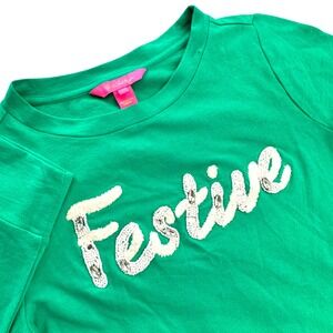 Lilly Pulitzer Women's XXS Mommy & Me Festive Green Beaded Sequin LS Top‎